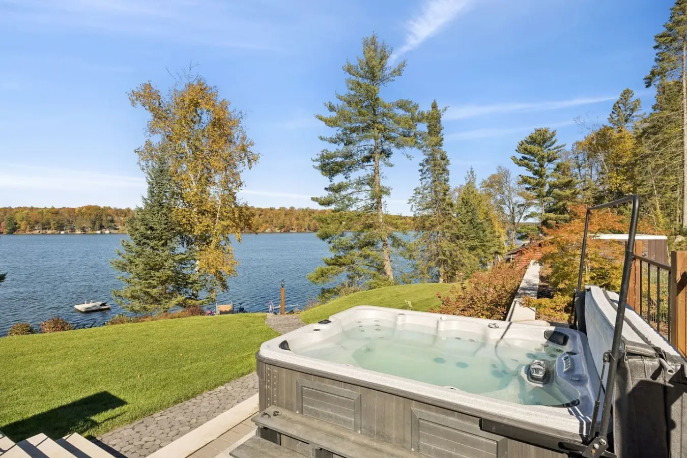 Hot tub overlooking Long Lake